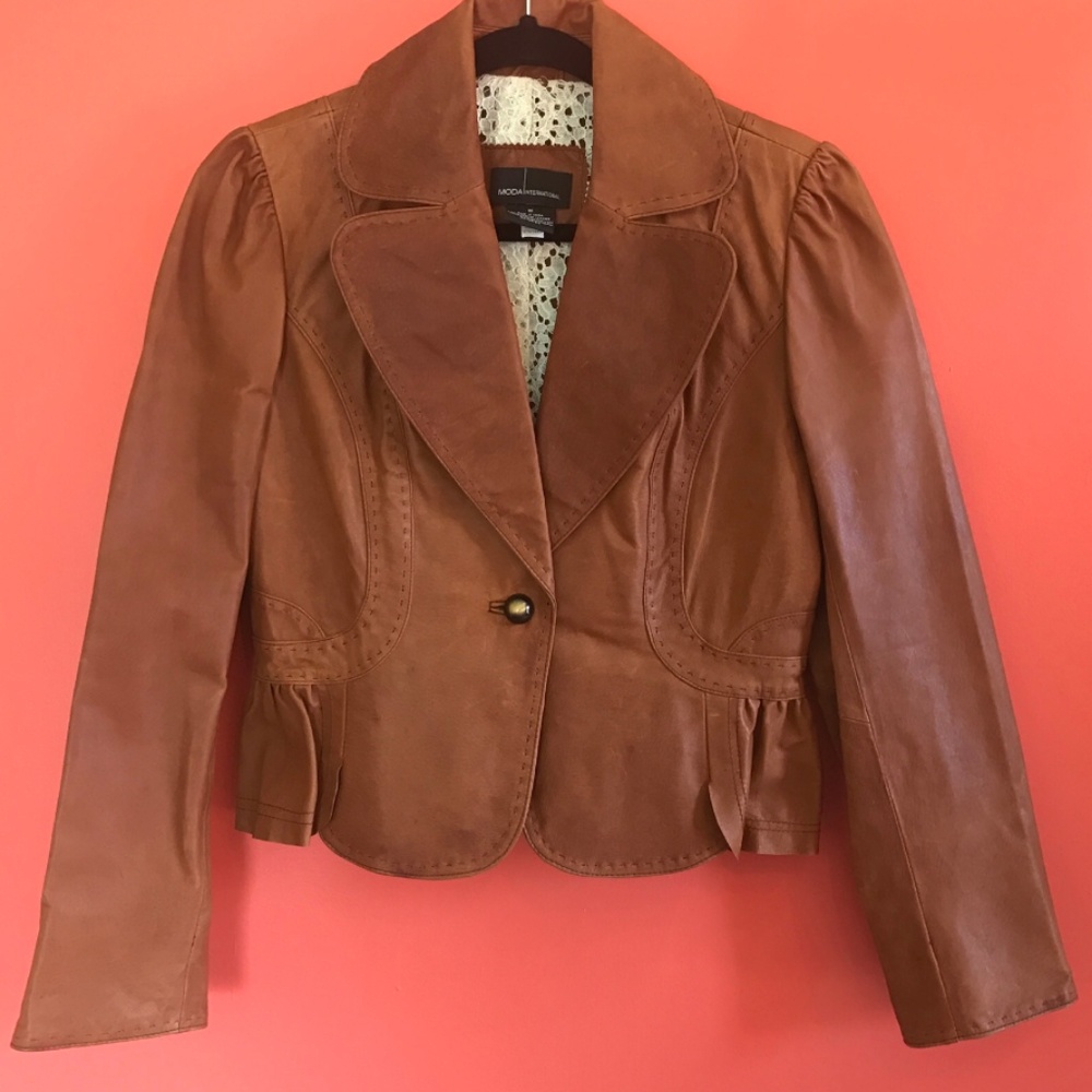 Moda International Caramel Brown Leather Jacket VS